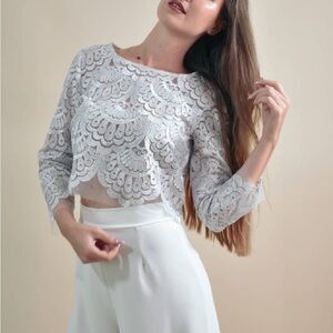 Handmade size S/M silver, long-sleeve, lace blouse